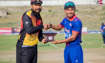 विश्वकप क्रिकेट लिग–२ : पपुवा न्युगिनीविरु ब्याटिङ गर्दै नेपाल