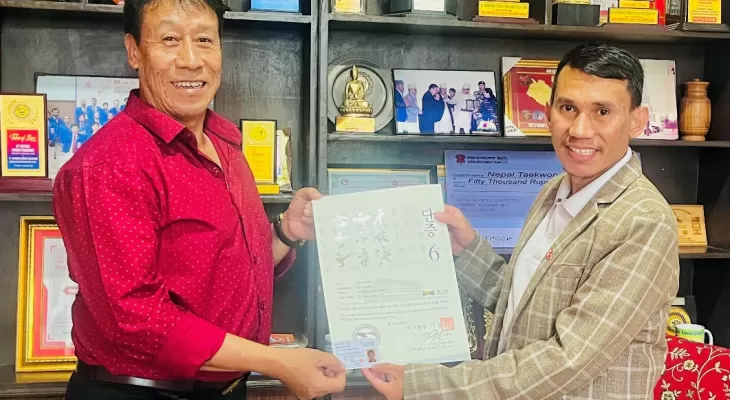 तेक्वान्दो प्रशिक्षक कविराज नेगीलाई छैटौं डान