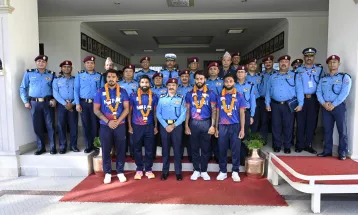 Cricketers from Nepal Police were honored for their outstanding performance in the Asian Games