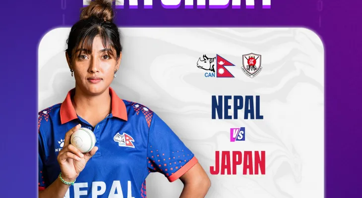 जापानविरुद्धको खेलमा नेपाल ब्याटिङ गर्दै