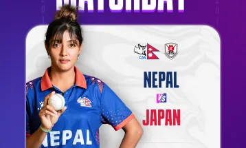 जापानविरुद्धको खेलमा नेपाल ब्याटिङ गर्दै