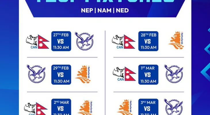 त्रिकोणीय टी-२० सिरिजको खेल तालिका सार्बजनिक