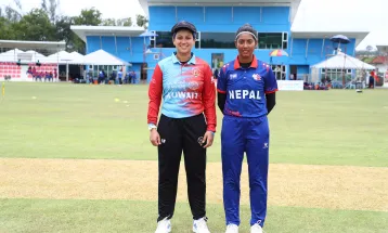 कुवेतविरुद्ध नेपालले पहिला फिल्डिङ गर्दै