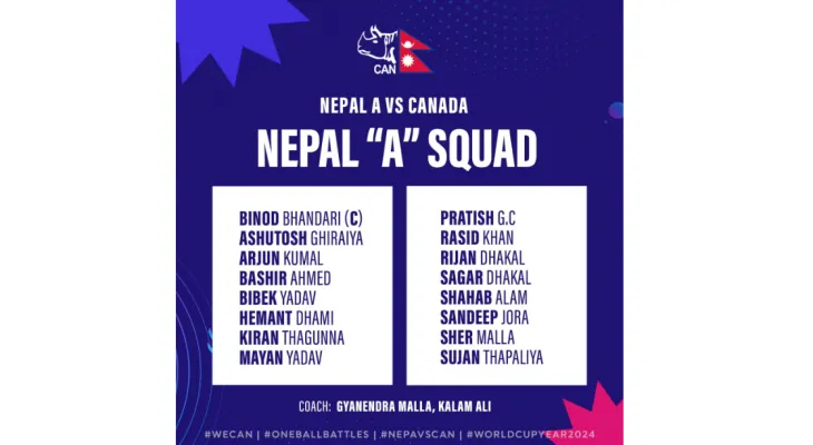 विनोद भण्डारीको कप्तानीमा 'नेपाल ए' क्रिकेट टिमको घोषणा