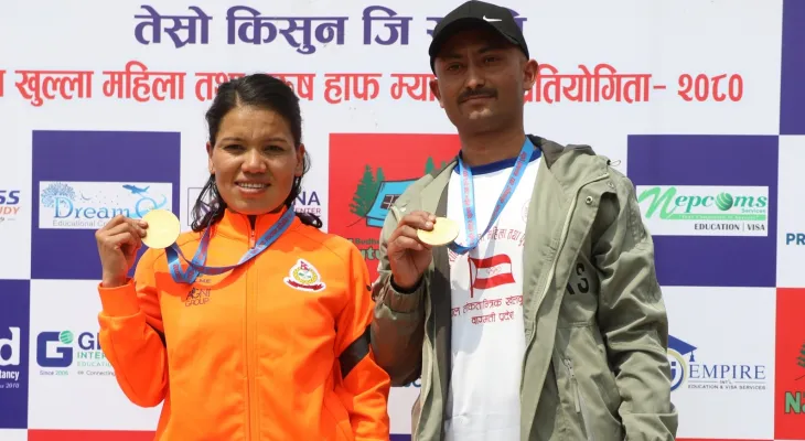 किसुनजी स्मृति हाफ म्याराथनमा विजय र पुष्पा पहिलो