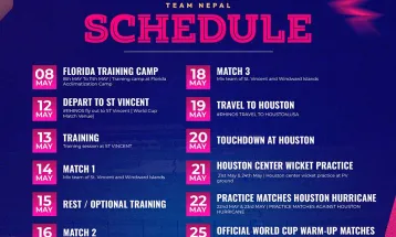 यस्तो नेपाली क्रिकेट टिमको अमेरिकामा प्रशिक्षण तालिका