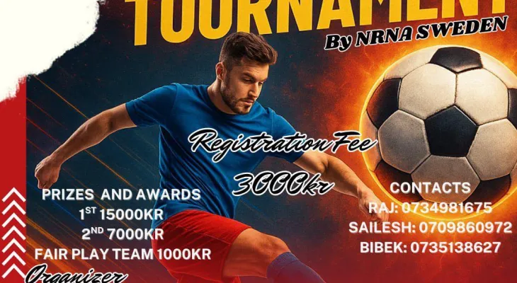 स्वीडेनमा 7-A SIDE एनआरएनए कप फुटबल प्रतियोगिता हुने