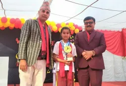 वेदाङ्ग इन्टरनेशनल स्कुलद्वारा डबल गोल्ड विजेता अन्भी शाही सम्मानित