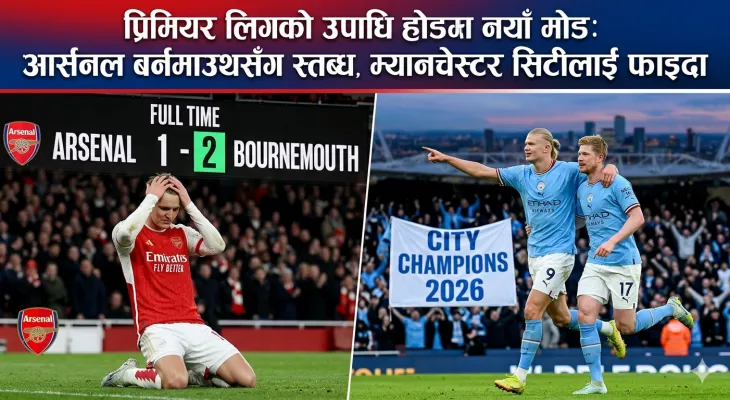 प्रिमियर लिगको उपाधि होडमा नयाँ मोड: आर्सनल बर्नमाउथसँग स्तब्ध, म्यानचेस्टर सिटीलाई फाइदा